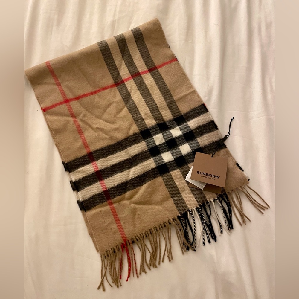 Burberry Beige Giant Check Cashmere Scarf
